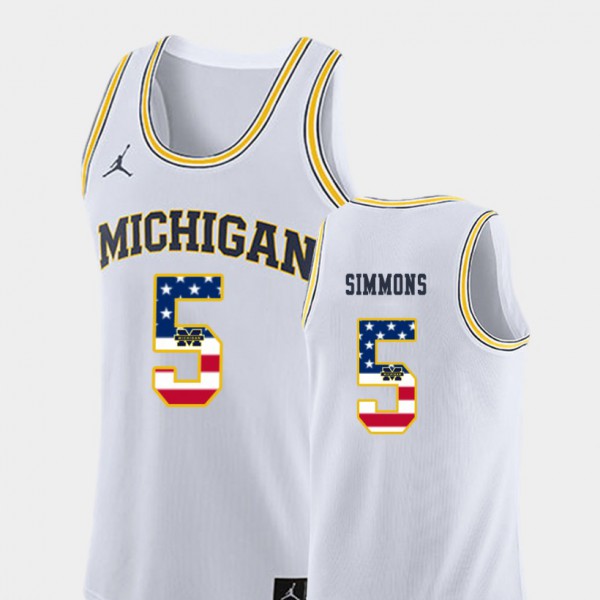 Michigan Wolverines #5 For Men's Jaaron Simmons Jersey White College Basketball USA Flag High School